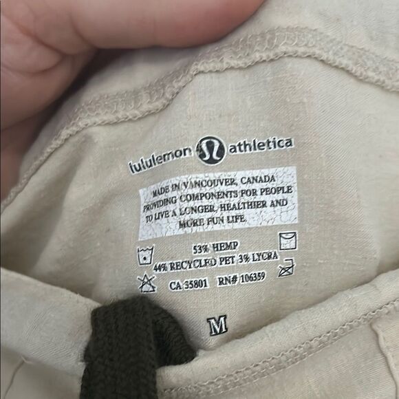 Lululemon Cream Hemp Linen Drawstring Pants Size M 34" Inseam Adjustable Waist - Picture 2 of 7